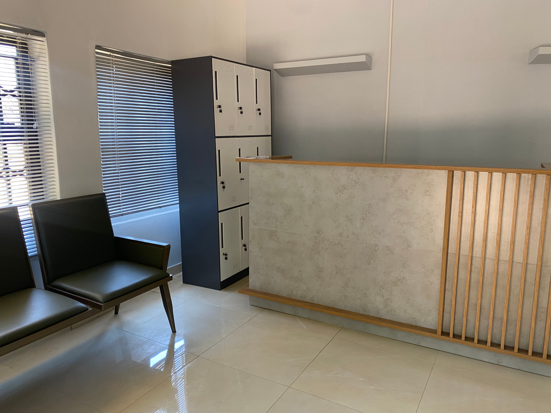 Front desk and patient lockers
